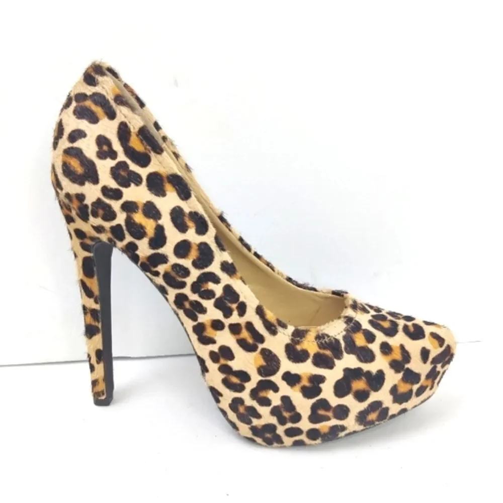 Kelsi Dagger 'Brette' Leopard Print Calf Hair Leather Platform Stiletto Sz 6